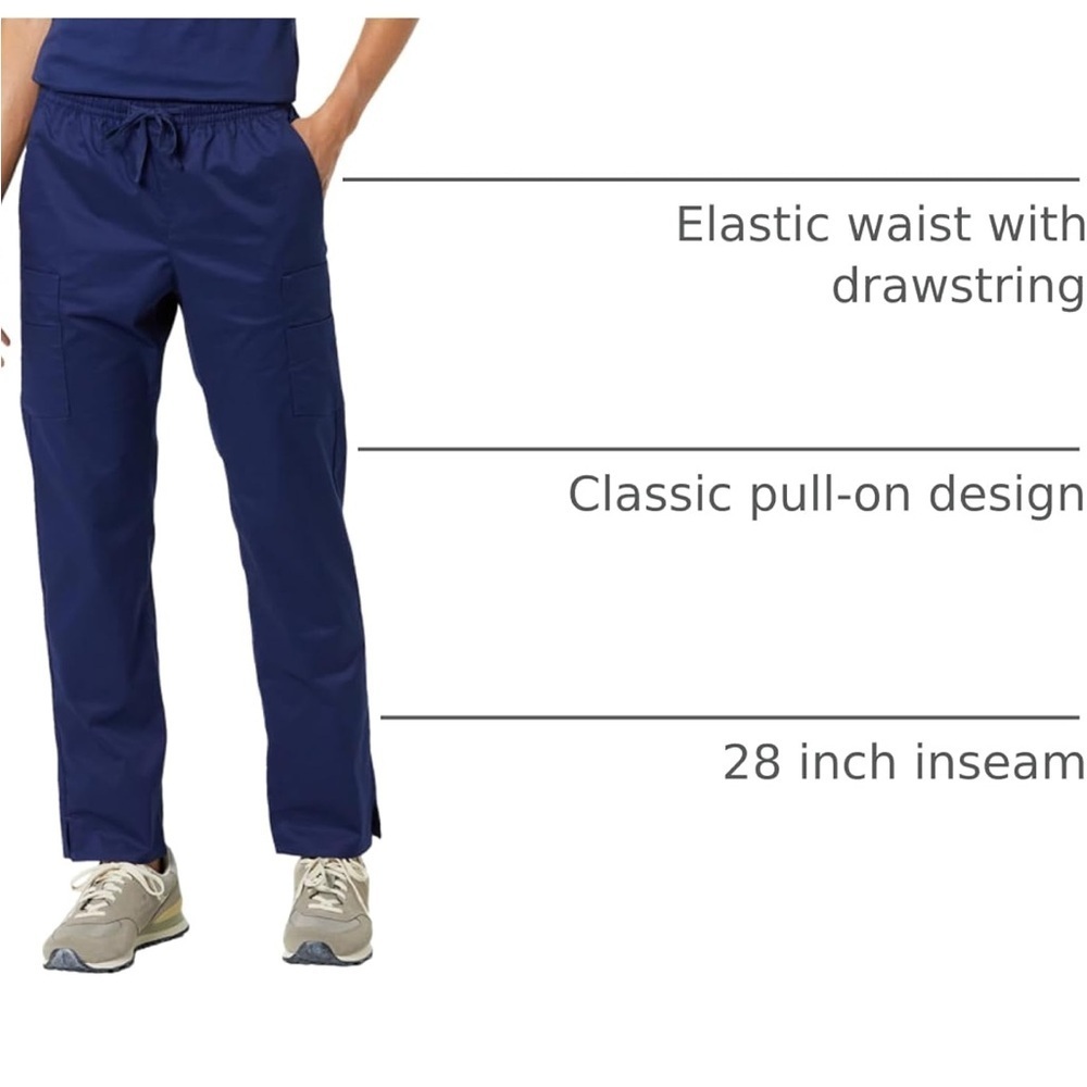 Women’s Scrub Pant Quick-Dry Cargo Pocket Pull-on Waist Stretch Navy Dark Blue - Picture 5 of 5